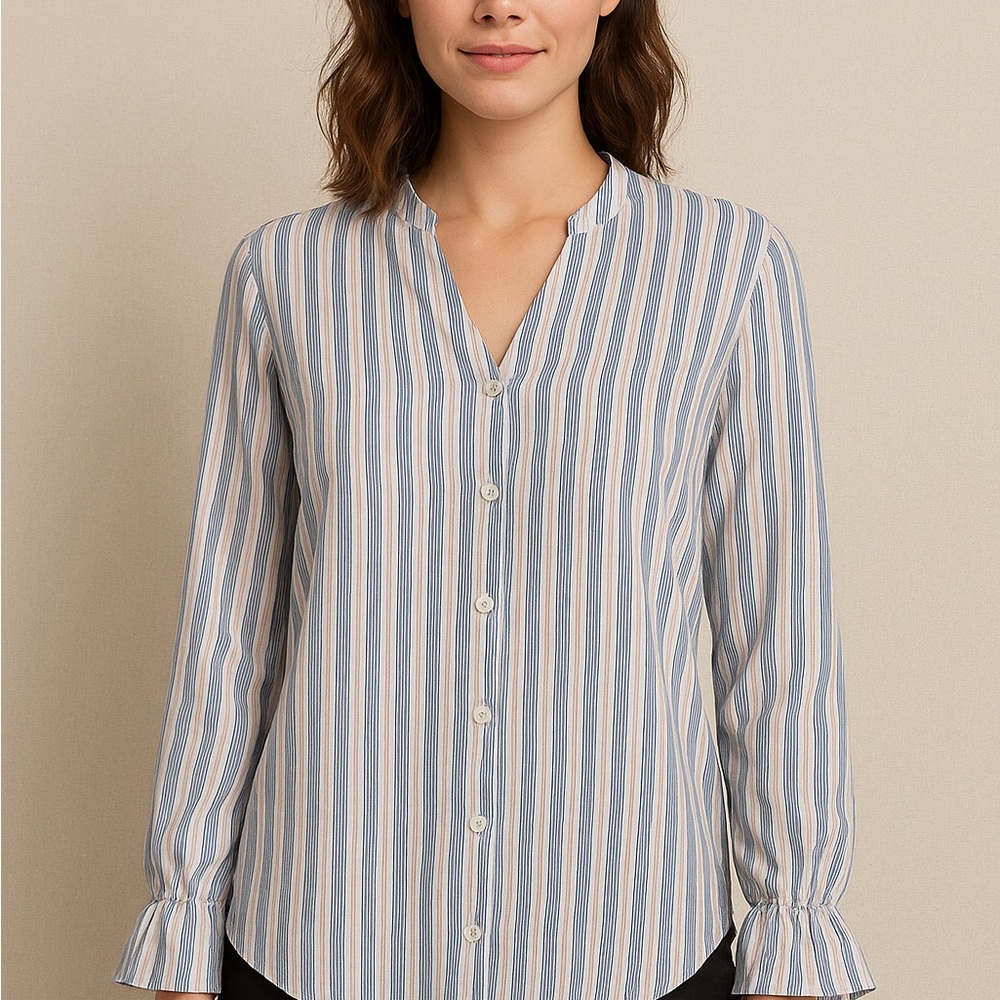 Tahari Blue and White Striped Button Down Shirt